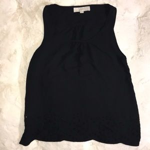 LOFT Black Sleeveless Eyelet Detail Top